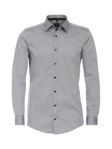 Venti shirt BODY FIT UNI POPELINE grey with Kent collar in narrow cut