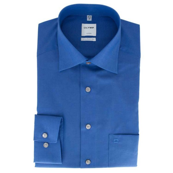 Chemise OLYMP Luxor comfort fit CHAMBRAY bleu moyen avec col Nouveau Kent en coupe classique