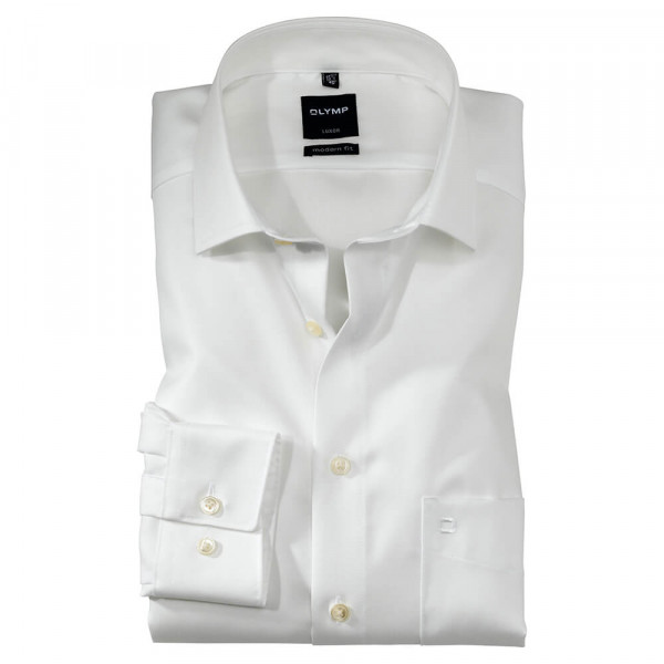 OLYMP Luxor modern fit overhemd TWILL beige met Global Kentkraag in moderne snit