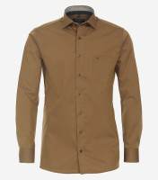 CasaModa Hemd MODERN FIT UNI POPELINE beige mit Kent Kragen in moderner Schnittform