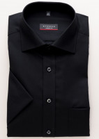 Chemise Eterna MODERN FIT UNI POPELINE noir avec col Kent en coupe moderne