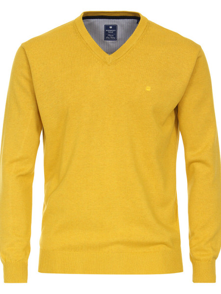 Redmond sweater REGULAR FIT MELANGE yellow with V-neck collar in classic cut
