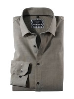 Olymp shirt NO. SIX UNI POPELINE brown with Modern Kent collar in super slim cut