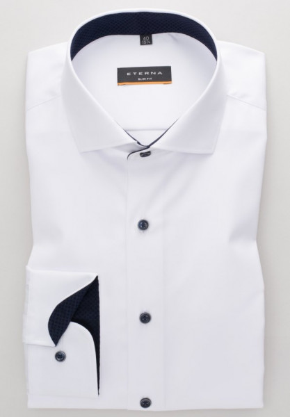 Eterna shirt SLIM FIT TWILL white with Shark collar in narrow cut