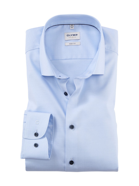 Olymp Hemd BODY FIT TWILL hellblau mit Modern Kent Kragen in schmaler Schnittform