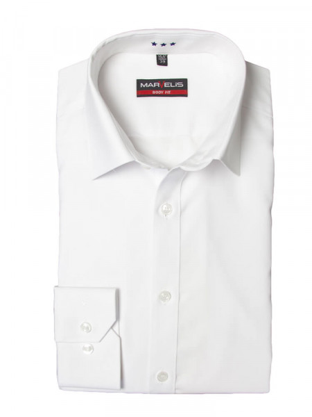 Marvelis BODY FIT shirt UNI POPELINE white with New York Kent collar in narrow cut