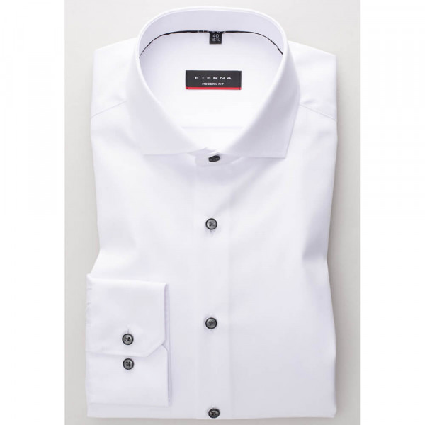 Chemise Eterna MODERN FIT TWILL blanc avec col Italien en coupe moderne