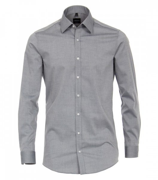 Chemise Venti BODY FIT UNI POPELINE gris avec col Kent en coupe étroite