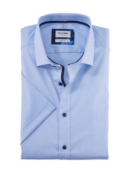 Olymp overhemd LEVEL 5 UNI POPELINE lichtblauw met Moderne Kent-kraag in smalle snit