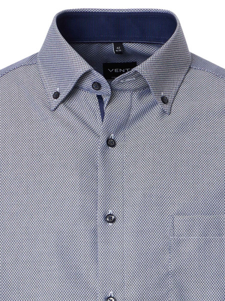 VENTI Comfort Fit Hemd Dunkelblau Button-Down Struktur - Ansicht 1