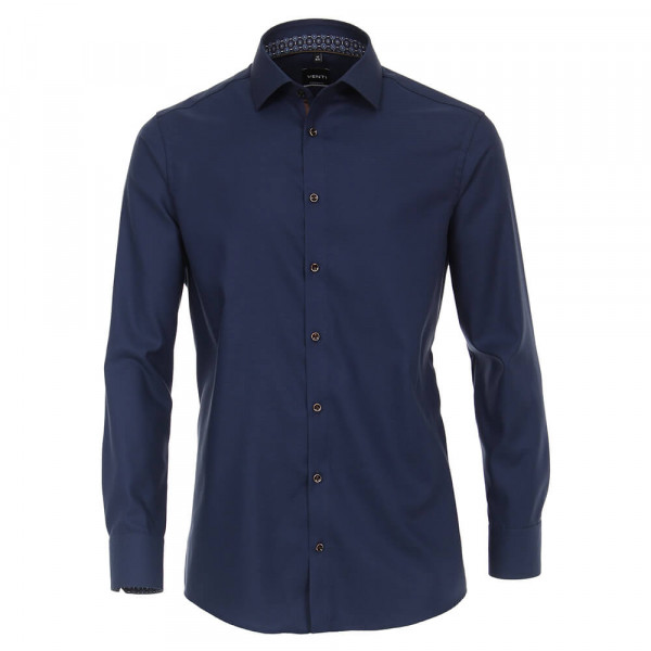Venti overhemd MODERN FIT STRUCTUUR donkerblauw met Kentkraag in moderne snit