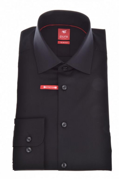 Pure Hemd "Slim Fit Stretch" schwarz mit Kent Kragen in moderner Schnittform