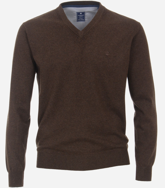 Redmond sweater REGULAR FIT KNITTED brown with V-neck collar in classic cut