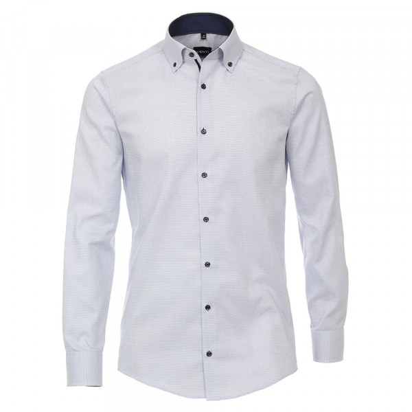 Chemise Venti MODERN FIT STRUCTURE bleu moyen avec col Button Down en coupe moderne