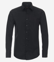 Chemise Redmond MODERN FIT UNI POPELINE noir avec col Kent en coupe moderne