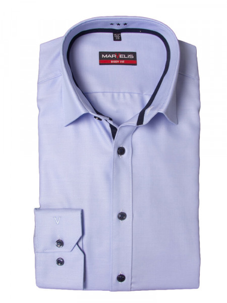 Chemise Marvelis BODY FIT TWILL bleu clair avec col New York Kent en coupe étroite