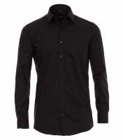 Venti shirt BODY FIT UNI POPELINE black with Kent collar in narrow cut