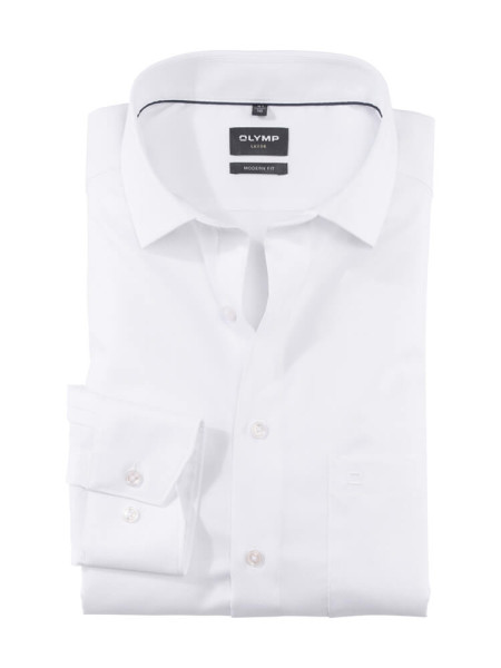 Olymp overhemd MODERN FIT FAUX UNI wit met Global Kent-kraag in moderne snit
