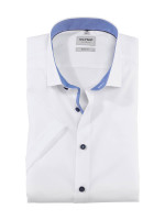 Olymp overhemd LEVEL 5 UNI POPELINE wit met Moderne Kent-kraag in smalle snit