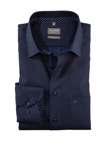 Olymp Hemd COMFORT FIT UNI POPELINE dunkelblau mit New Kent Kragen in klassischer Schnittform