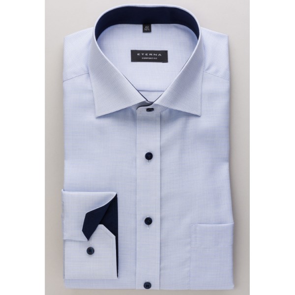 Chemise Eterna COMFORT FIT STRUCTURE bleu clair avec col Classic Kent en coupe classique