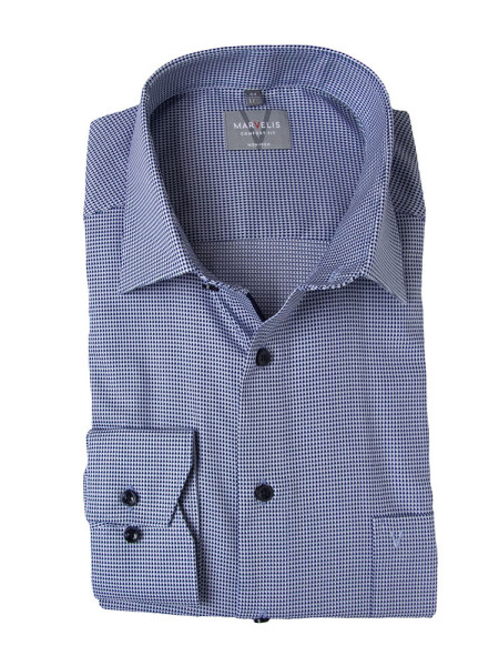 Marvelis overhemd COMFORT FIT STRUCTUUR donkerblauw met Nieuw Kent-kraag in klassieke snit