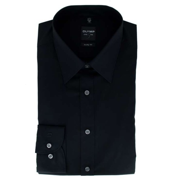 OLYMP Level Five body fit shirt UNI POPELINE black with New York Kent collar in narrow cut