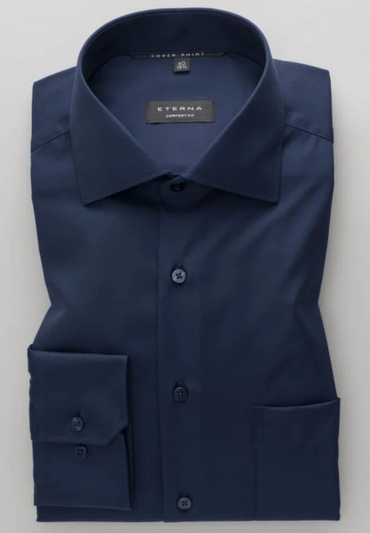 Chemise Eterna COMFORT FIT TWILL bleu foncé avec col Classic Kent en coupe classique