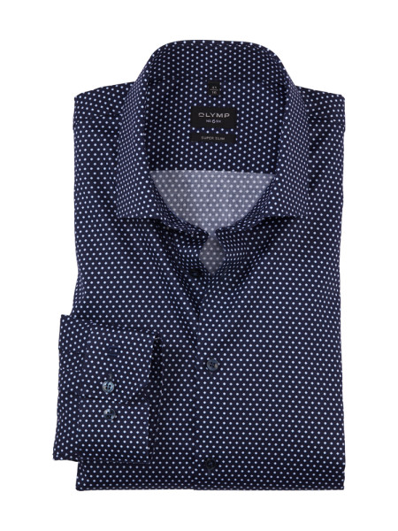 Olymp Hemd SUPER SLIM PRINT dunkelblau mit Modern Kent Kragen in super schmaler Schnittform