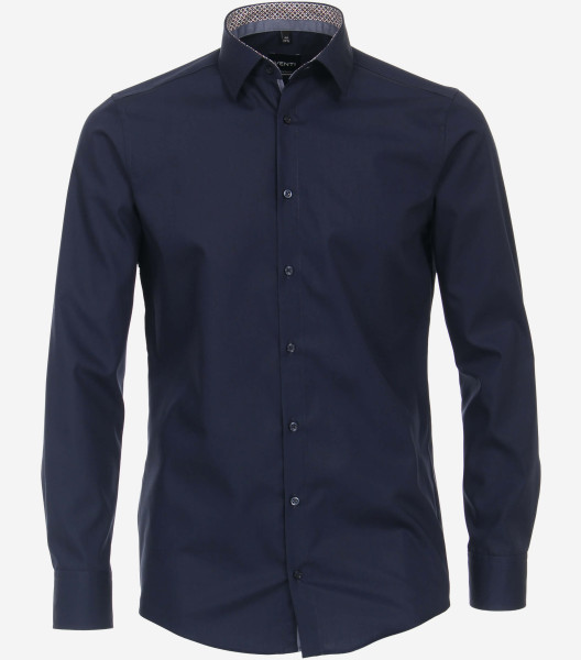 Venti shirt MODERN FIT UNI POPELINE dark blue with Kent collar in modern cut