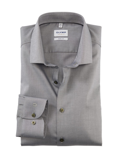 Olymp Hemd BODY FIT TWILL braun mit Modern Kent Kragen in schmaler Schnittform