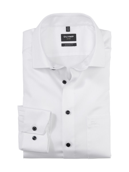 Olymp Hemd MODERN FIT TWILL weiss mit Global Kent Kragen in moderner Schnittform