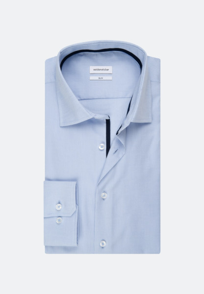 Chemise Seidensticker SLIM FIT STRUCTURE bleu clair avec col Business Kent en coupe étroite