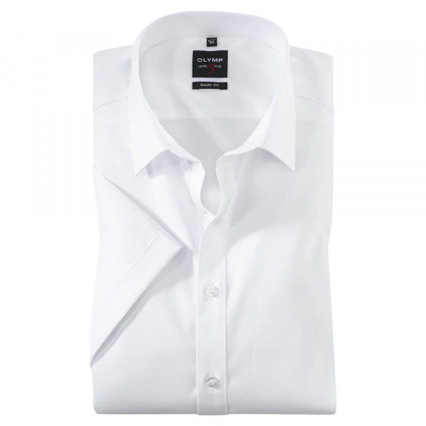 Chemise OLYMP Level Five body fit UNI POPELINE blanc avec col New York Kent en coupe étroite