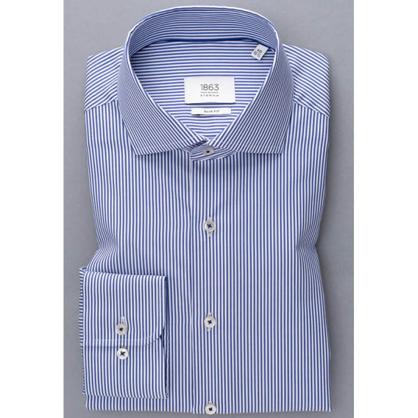 Eterna shirt SLIM FIT TWILL STRIPES dark blue with Shark collar in narrow cut