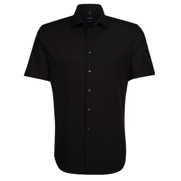 Chemise Seidensticker SHAPED UNI POPELINE noir avec col Business Kent en coupe moderne