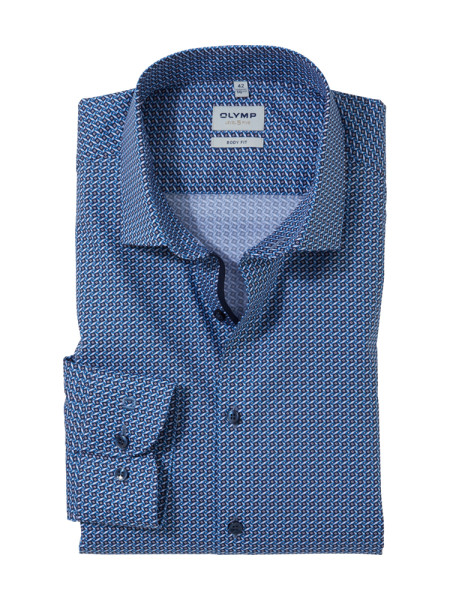 Olymp Hemd BODY FIT TWILL dunkelblau mit Modern Kent Kragen in schmaler Schnittform