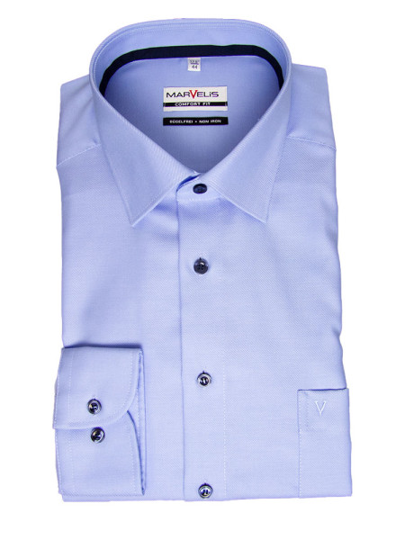 Marvelis Hemd COMFORT FIT TWILL hellblau mit New Kent Kragen in klassischer Schnittform