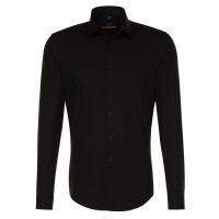 Chemise Seidensticker SLIM FIT UNI POPELINE noir avec col Business Kent en coupe étroite