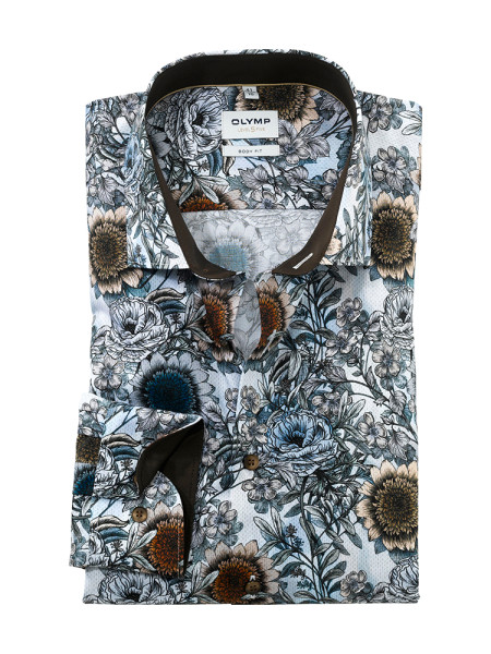 Olymp overhemd LEVEL 5 UNI POPELINE donkerblauw met Moderne Kent-kraag in smalle snit