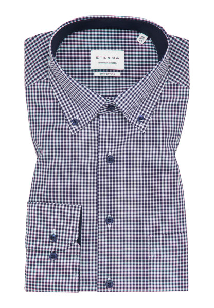 Eterna shirt MODERN FIT VICHY POPELINE dark blue with Button Down collar in modern cut