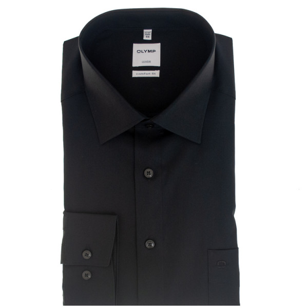 OLYMP Luxor comfort fit shirt UNI POPELINE black with New Kent collar in classic cut