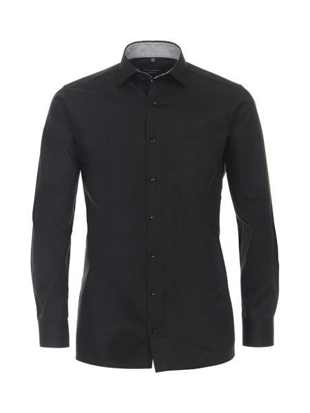 Chemise CasaModa MODERN FIT UNI POPELINE noir avec col Kent en coupe moderne