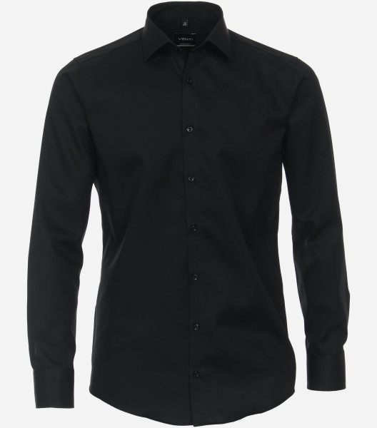 Venti shirt MODERN FIT TWILL black with Kent collar in modern cut