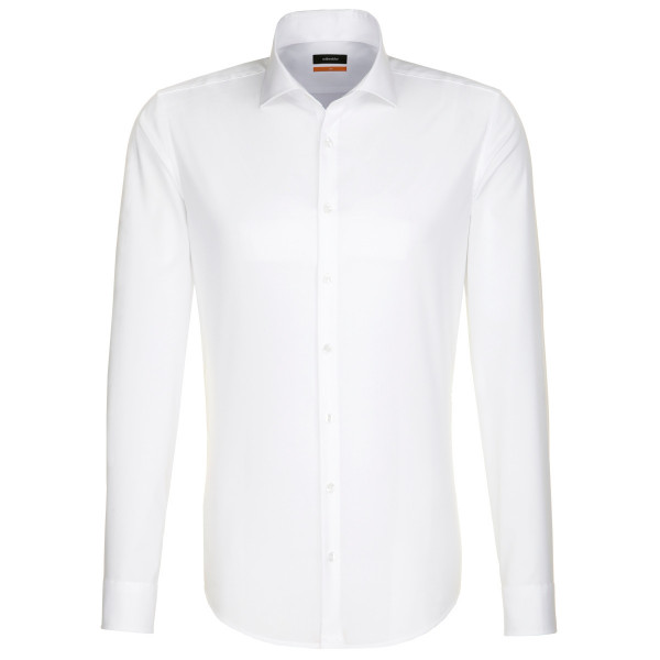 Chemise Seidensticker SLIM FIT UNI POPELINE blanc avec col Business Kent en coupe étroite