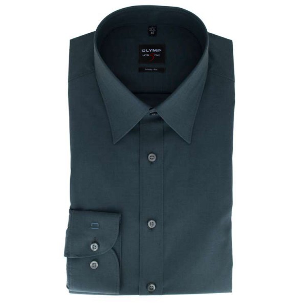 OLYMP Level Five body fit shirt CHAMBRAY anthracite with New York Kent collar in narrow cut