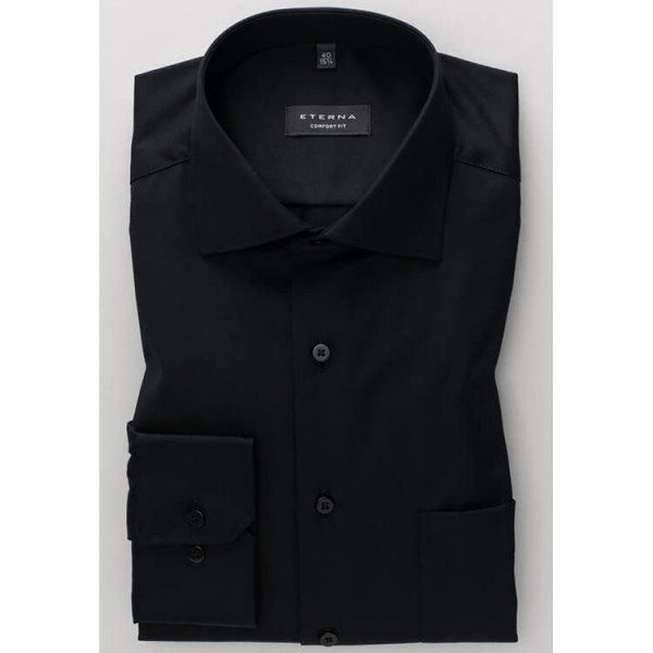 Chemise Eterna COMFORT FIT TWILL noir avec col Classic Kent en coupe classique