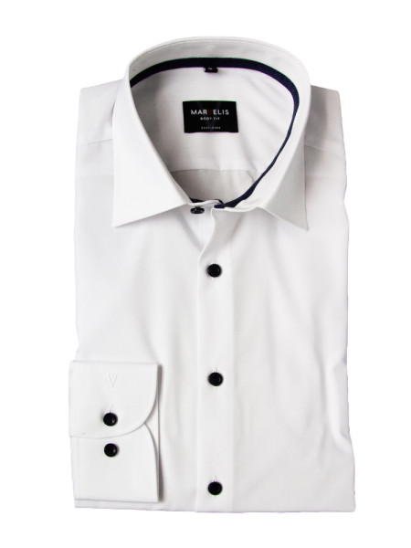 Marvelis shirt BODY FIT UNI POPELINE white with New York Kent collar in narrow cut
