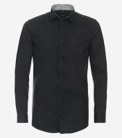 Chemise Venti BODY FIT UNI POPELINE noir avec col Kent en coupe étroite