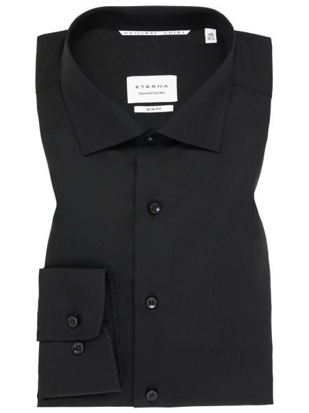 Eterna shirt SLIM FIT UNI POPELINE black with Kent collar in narrow cut
